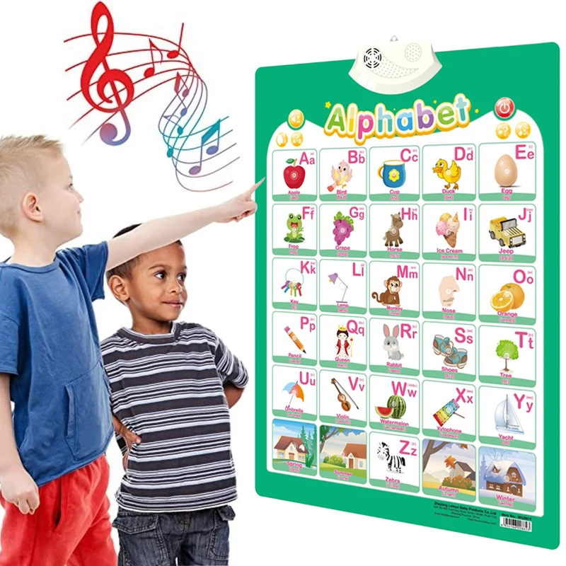 9PCS/Set English Talking Poster Alphabet Numbers Fruits Animals Electronic Interactive Wall Chart for Kids Early Educational Toy 2
