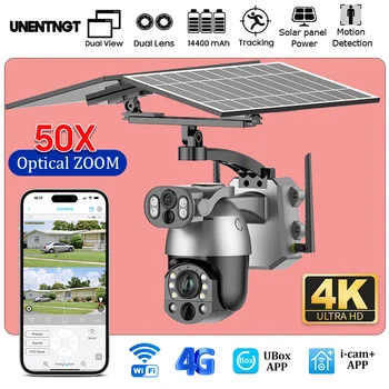 UNENTNGT Dual Lens 4K 50X ZOOM Solar Camera 4G SIM Outdoor 360° PTZ Solar WIFI Security Video CCTV Monitor Human Detection Cam 1