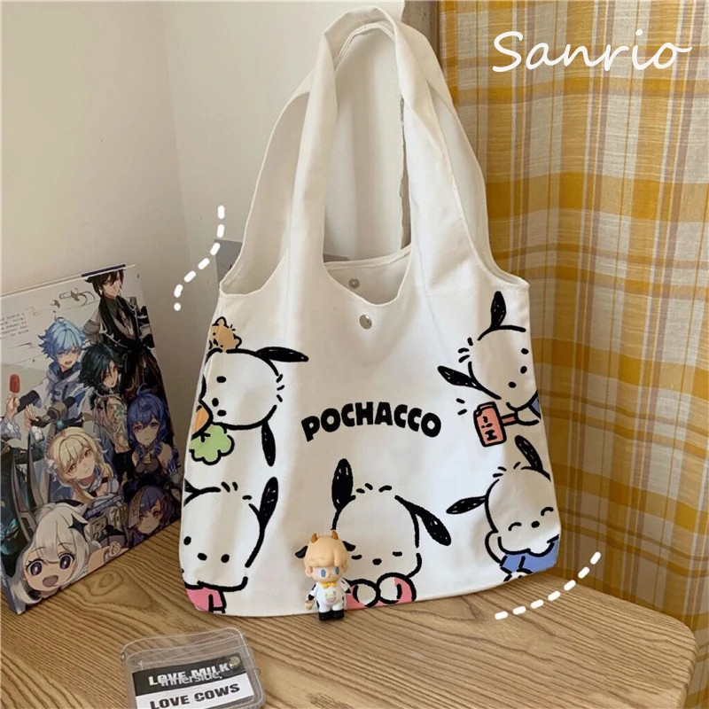 

Sanrio Pachacco Cute Crossbody Bag Large Capacity Cartoon Casual Canvas Bag Outing Class Kawaii Tote Bag Commuter Shoulder Bag