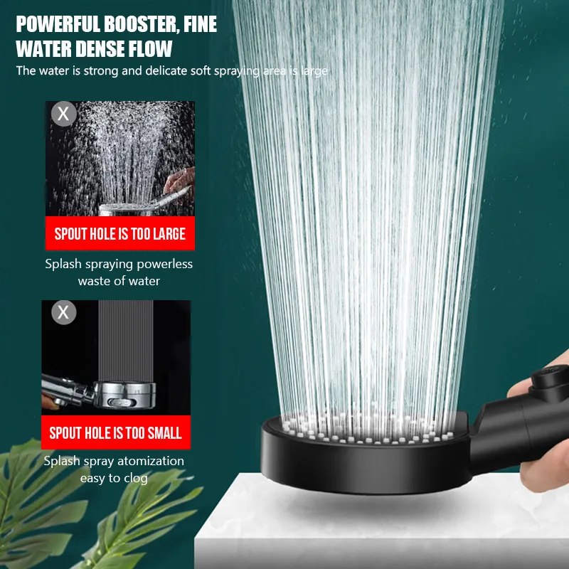 5 Modes Black Bath Shower Head Rainfall High Pressure Water Saving Adjustable Showerhead Holder Stop Button Bathroom Accessary 4
