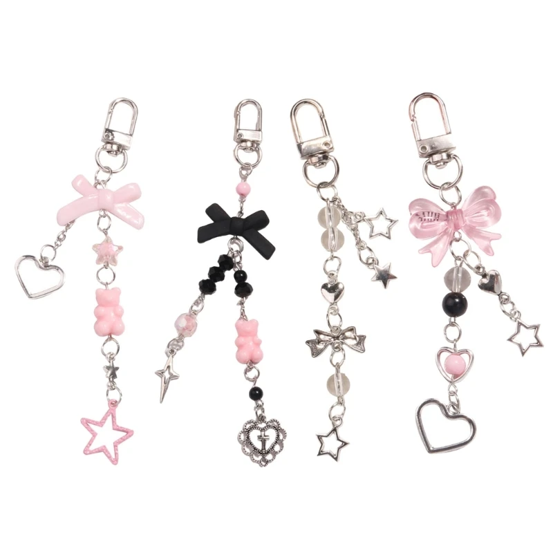 

Dainty Bowknot Keyrings Heart Butterfly Knot Pendant Keychain Bear Phone Lanyard Multi-Functional Bow Star Accessories