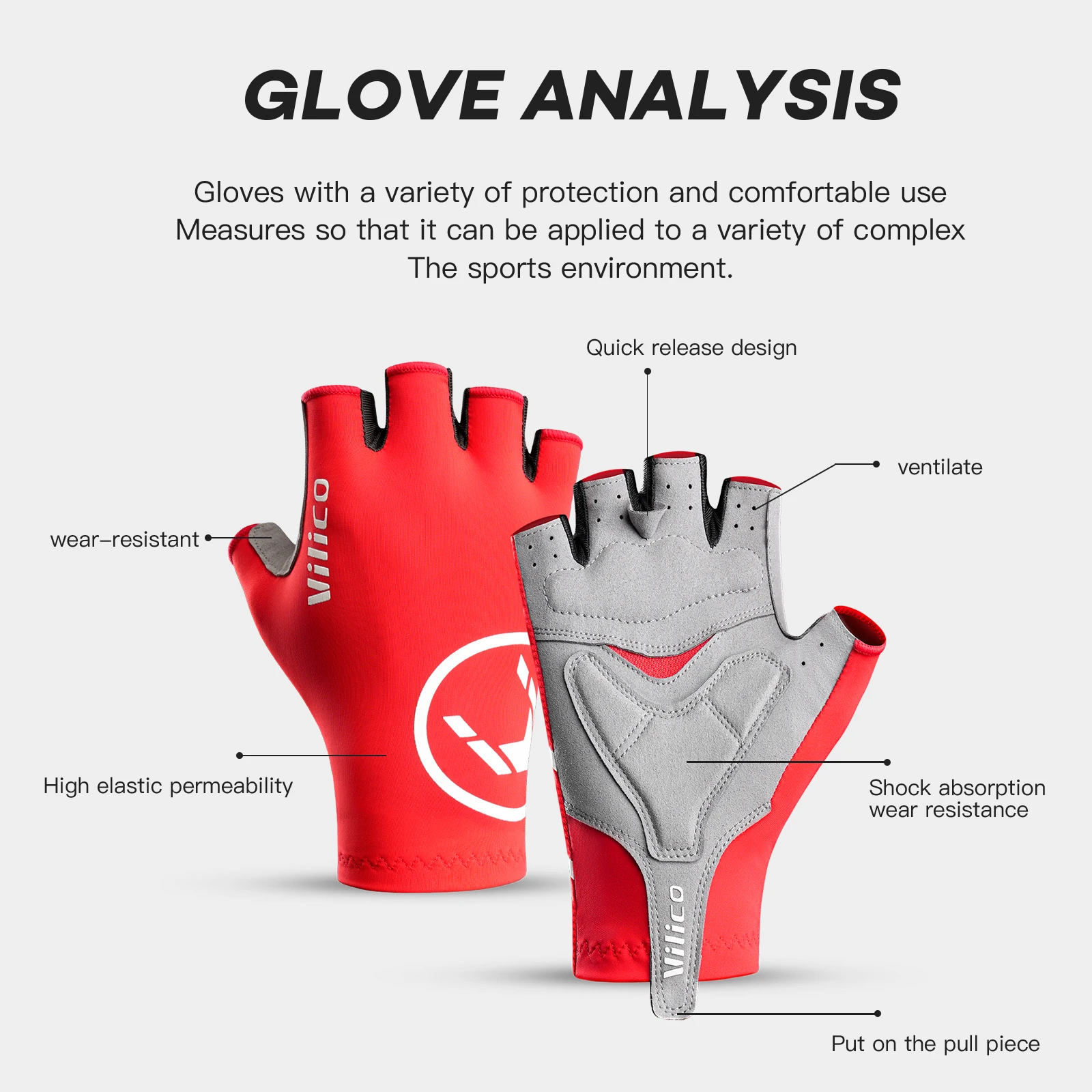 Vilico Lightweight Half Finger Outdoor Cycling Gloves With High Elasticity Fabric For Cushioning Suitable For Multiple Senarios 2