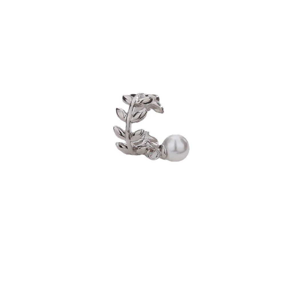 1pc Kpop Elegant Leaf Ear Clip No Piercing Earrings for Women Imitation Pearl Ear Cuff Y2k Accessories Jewelry Gifts EF088, ear clip earrings, clip earrings, ear clip