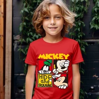 Cartoon Mickey Mouse Printed Kids Cotton T-shirt Casual Short Sleeve Red Top for Boys 5