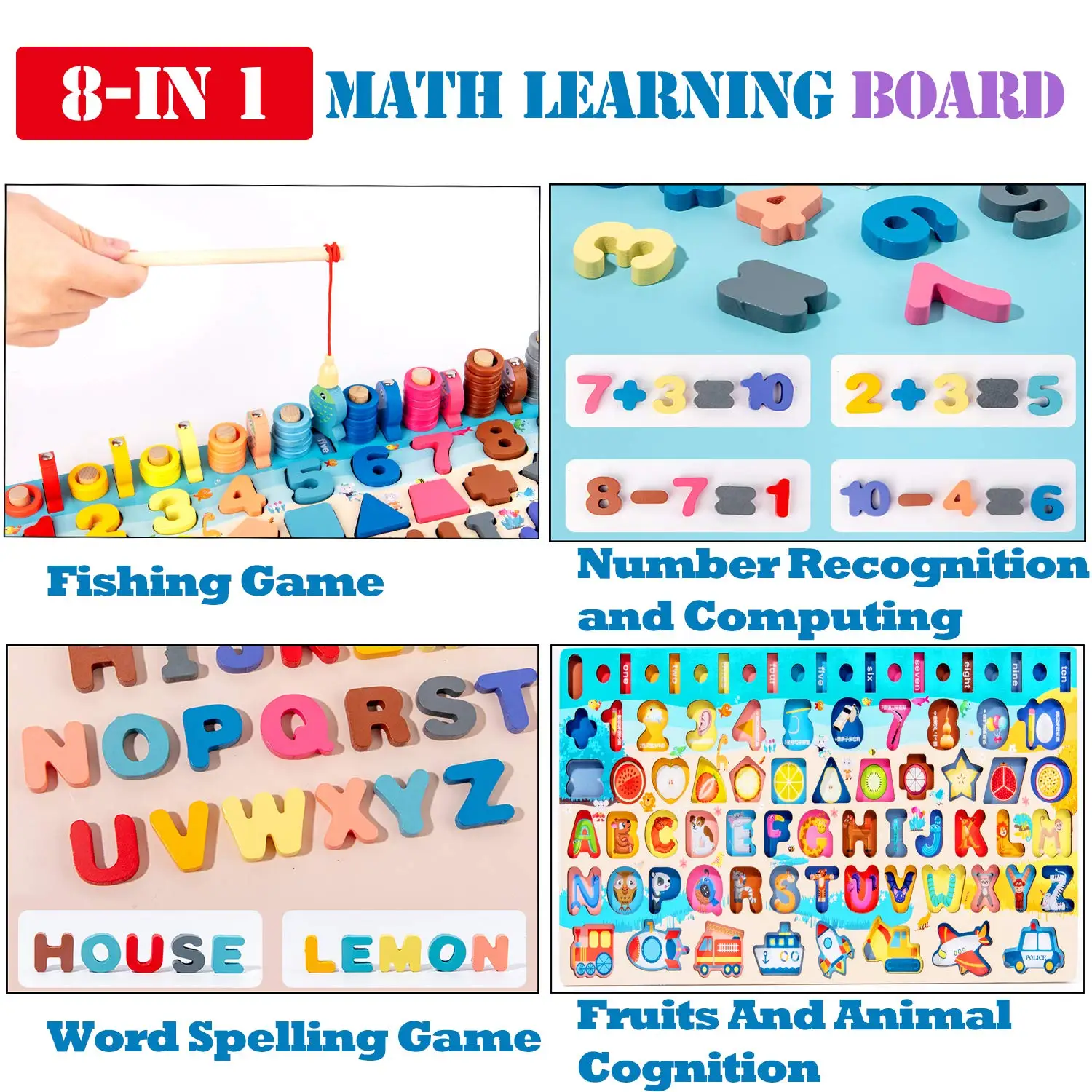 Montessori brinquedos de madeira crianças ocupado placa matemática animal números de pesca correspondência forma digital brinquedos educativos para crianças presentes