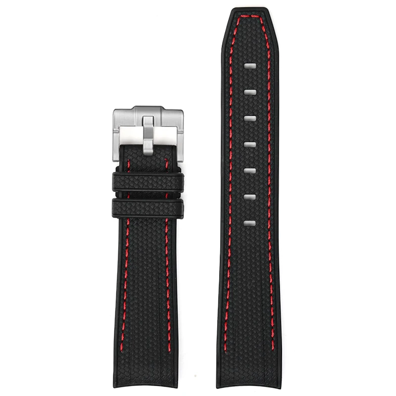 Diving Curved End Silicone Rubber Watch Strap, 20mm
