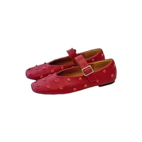 2025 Women Flats Fashion Crystal Buckle Strap Shoes Woman Genuine Leather Square Toe Mary Janes Spring Summer Flats Size 34-43 1