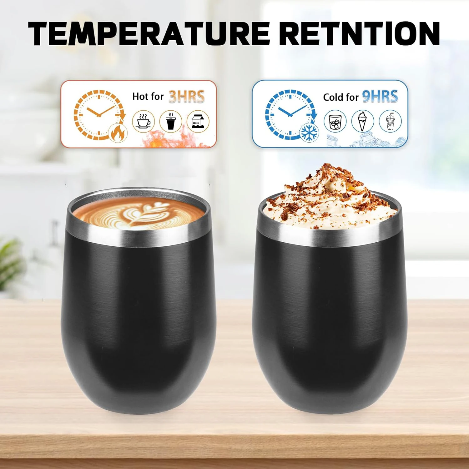 Insulated Stainless Steel Stemless Tumblers with Lids, 12 Oz