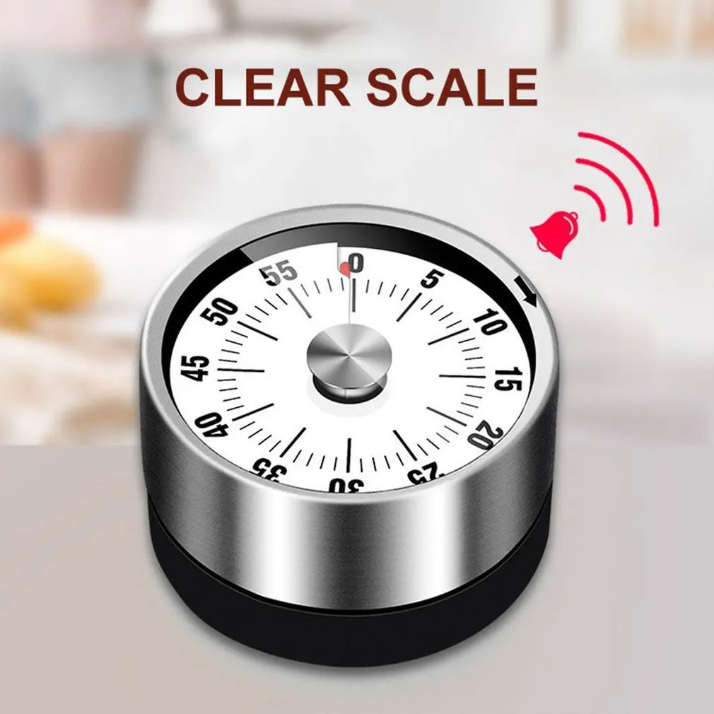 Magnetic Mechanical Timer Stainless Steel 60 Minutes Rotate Counter Loud Alarm Countdown Reminder 