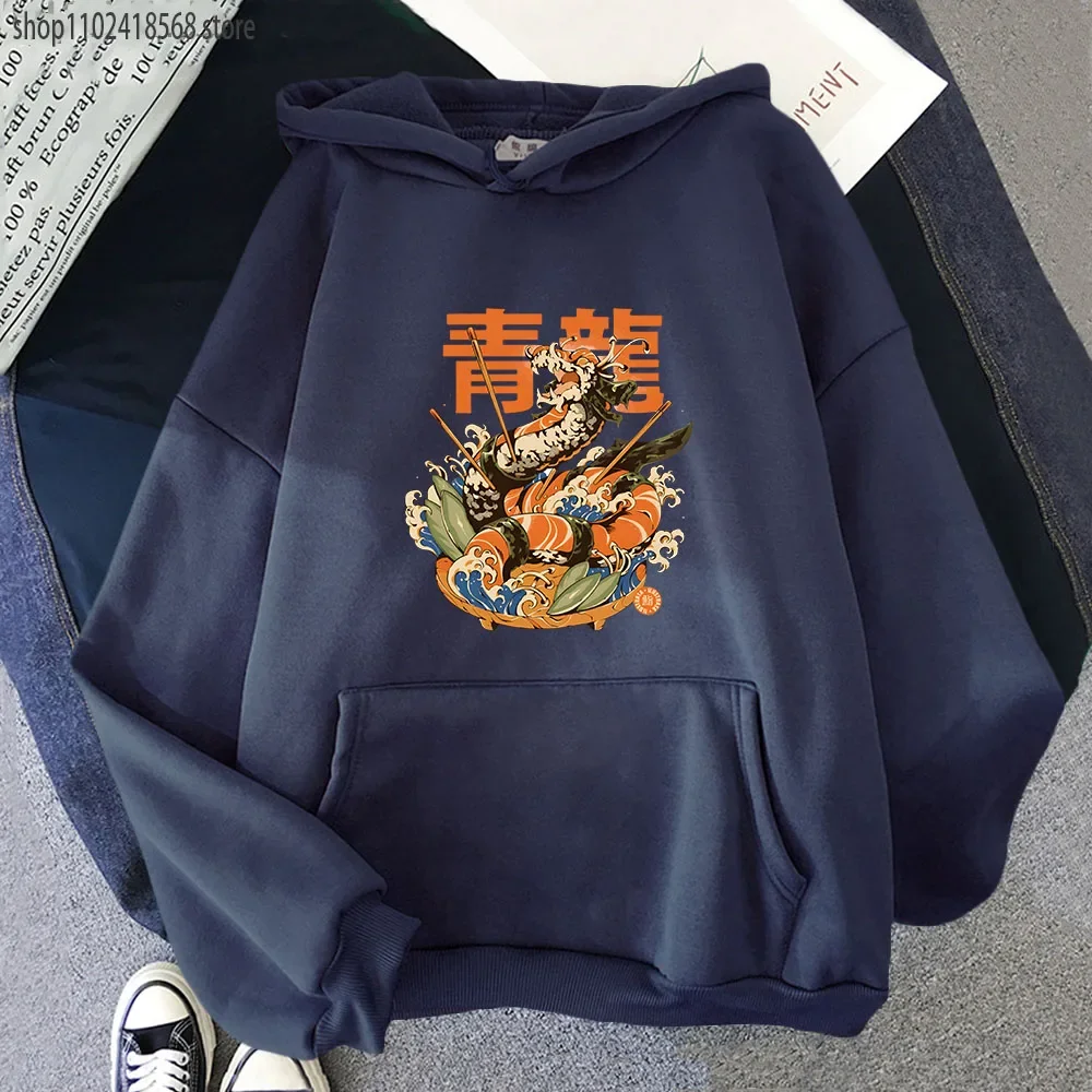 Dragon Sushi Black Hoodies Women Men Sweatshirt Kpop Streetwear Long Fleece Coat Anime Hoodie Funny Kawaii Clothes Tracksuit Men