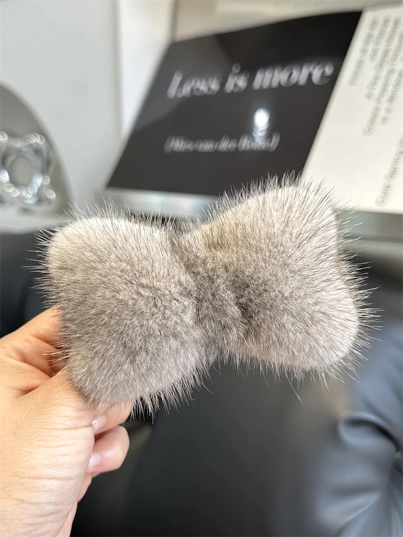 Hair Clips hair accessories Luxury Real Mink Fur Hair Larg Bowknot Hairpin Side Clip Net Red Cute Olush Fur Headdress Shiny Hair Scratch Accessories Gifts