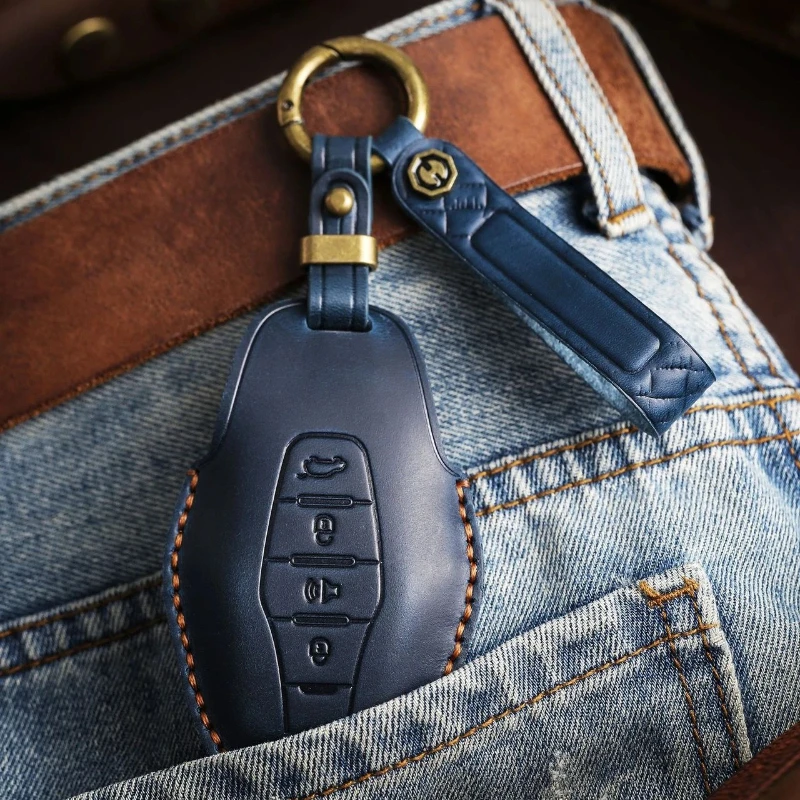 Handmade Genuine Leather Jetour Key Cover, Vintage Style with Full Protection, 4-Button Design
