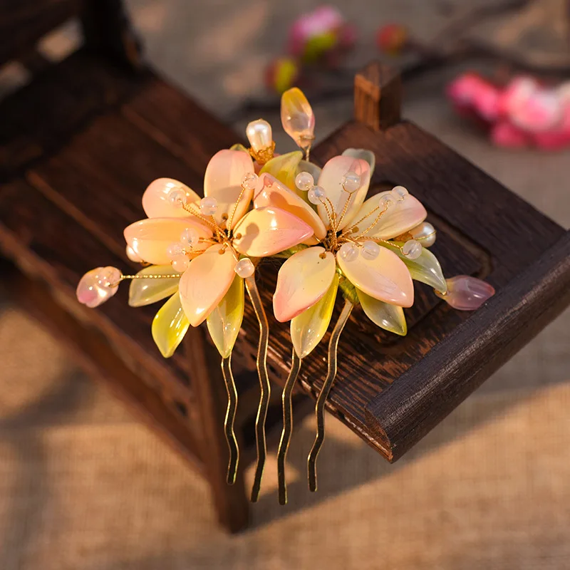 Fairy Hair Comb Chinese Style Flower Hairpin Forks for Women Hanfu Party Decor Beads Vintage Hair Jewelry Photograph Headpiece hair comb,hair accessory,pearl hairpins