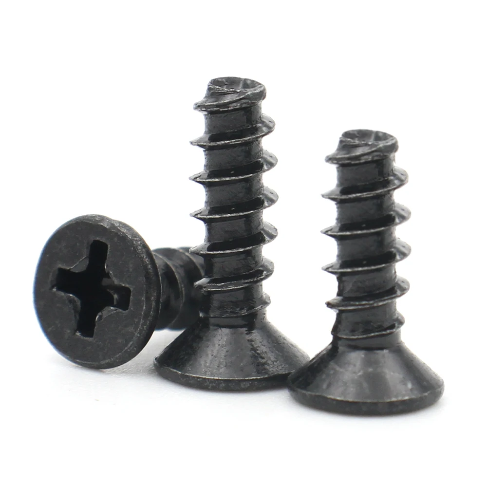 50–500 Stück schwarzer Kohlenstoffstahl M1 M1,2 M2 M2,3 M2,6 M3 M4 Mini-Schraube Phillips Kreuzschlitz Senkkopf selbstschneidende Schraube – Detail 2