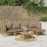 6 Piece Bamboo Outdoor Sectional Sofa Set Modular Design with Taupe Cushions Patio Garden Deck Lounge Area Ultimate Comfort and 2