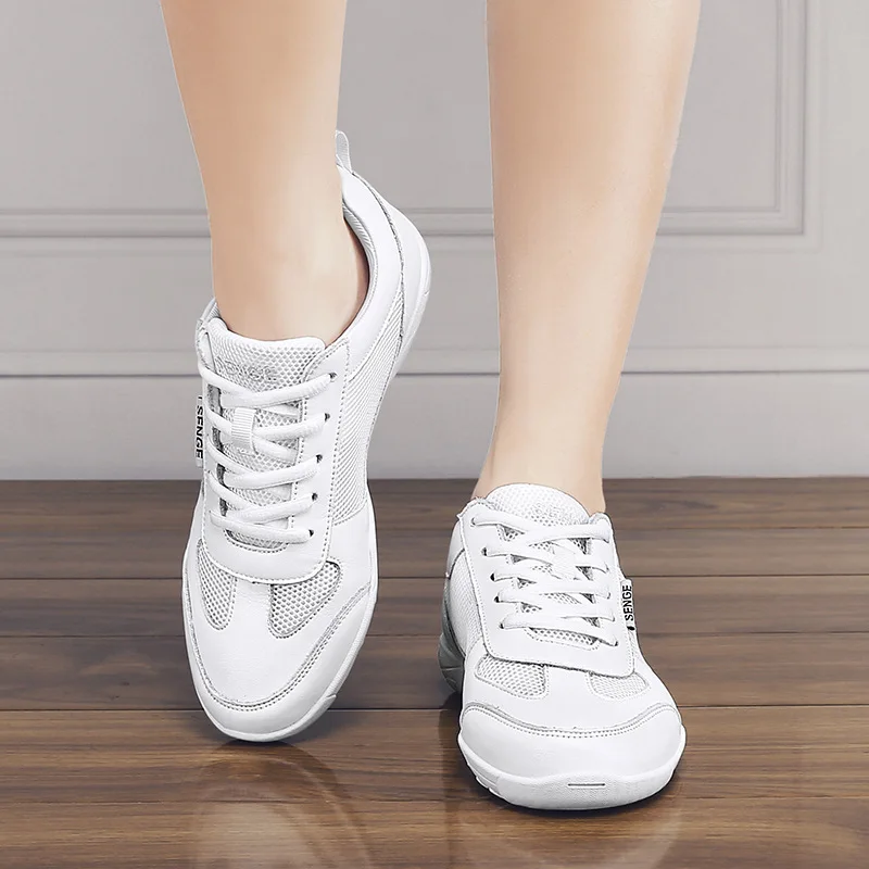Sneakers Mesh Dance Shoes Fitness Athletic Aerobics Shoes Cheerleading Training Women white Running Breathable