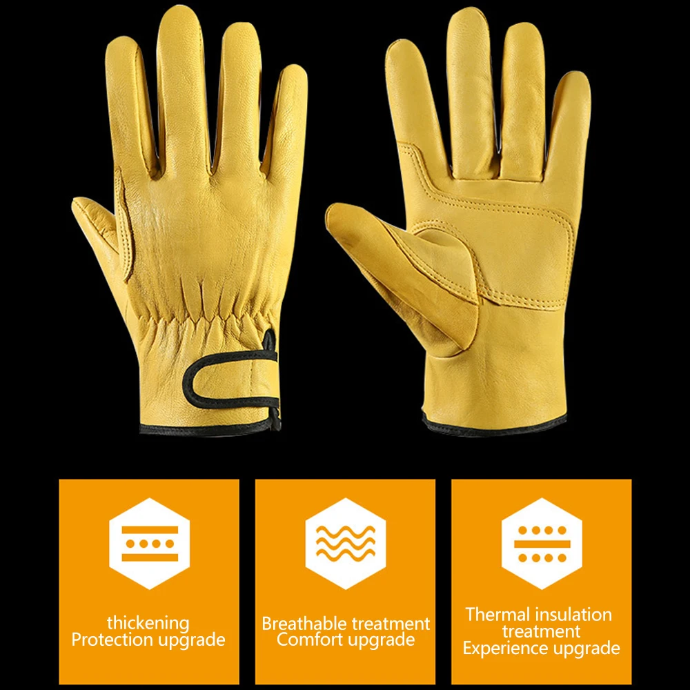 Work gloves sheepskin leather workers work welding safety protection garden sports motorcycle driver wear-resistant gloves 2