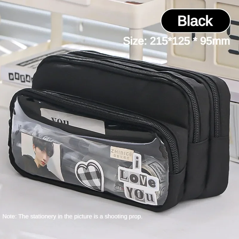 Novo caso de lápis transparente grande capacidade simples caso de lápis multifuncional estudante saco de armazenamento de papelaria 6