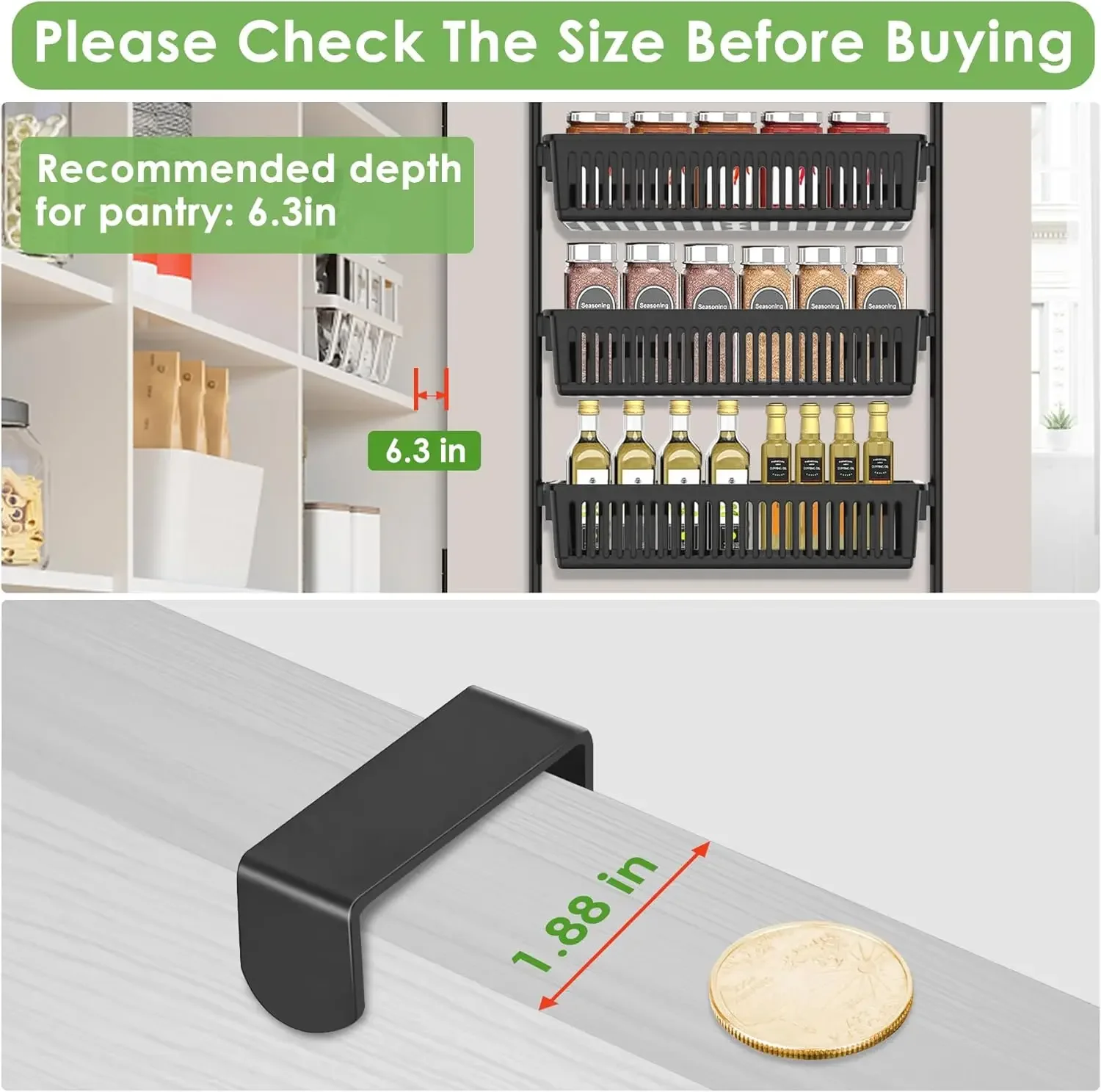 Pantry Door Organizer Over the Door Pantry Organizer with 6-Tier Adjustable Baskets Heavy-Duty Metal Wall Mounted Over 3