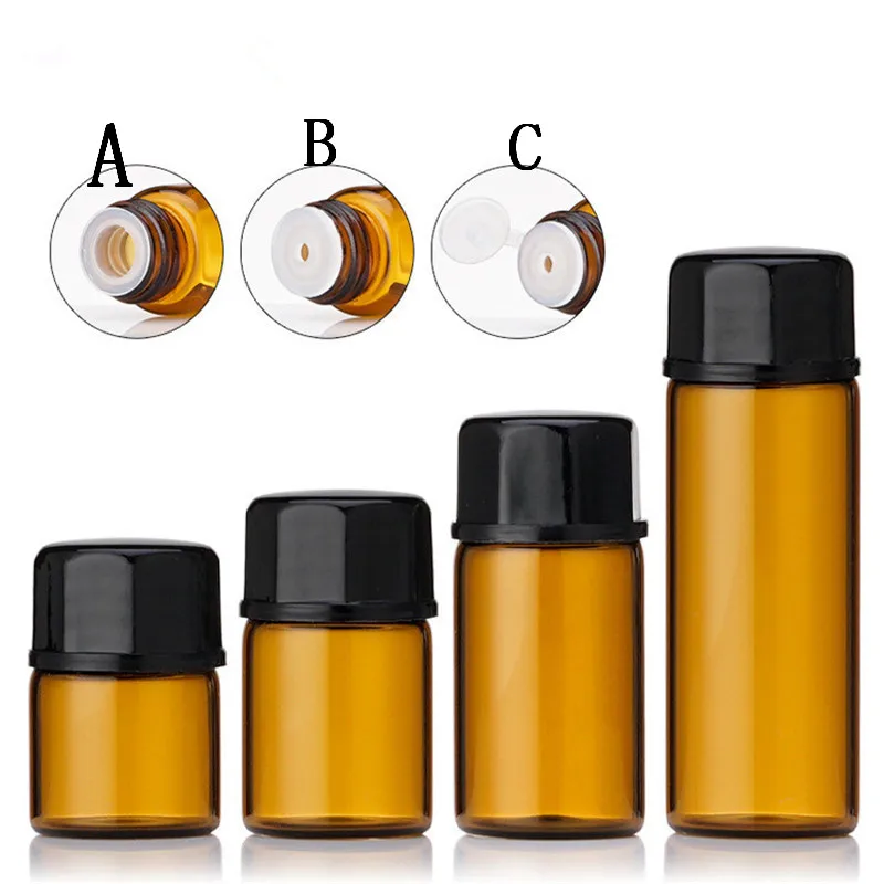 Perfume Bottle 100pcs 1ml/2ml/3ml/5ml Empty Dram Amber Glass Essential Oil Bottle Thin Glass Small Amber Perfume Oil Vials Sample Test Bottle