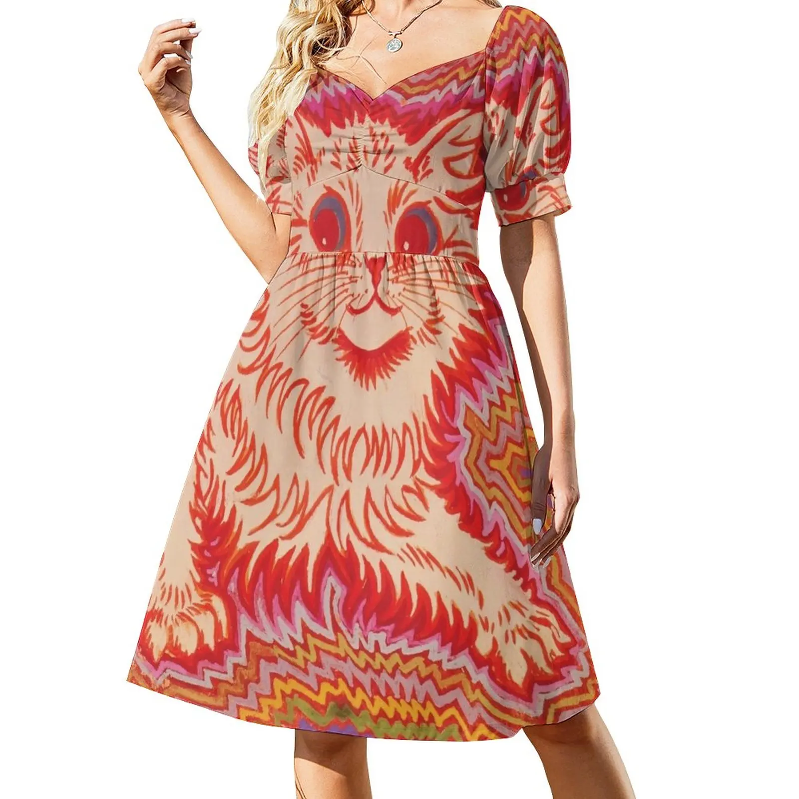 

Louis Wain Orange Psychadelic Cat Sleeveless Dress dresses for woman sexy dress for women summer dress daily
