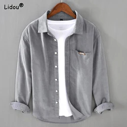 2023 Spring and Autumn Japanese Retro Art Casual Loose Lapel Long Sleeve Solid Color Versatile Oversize Corduroy Men's Sweater