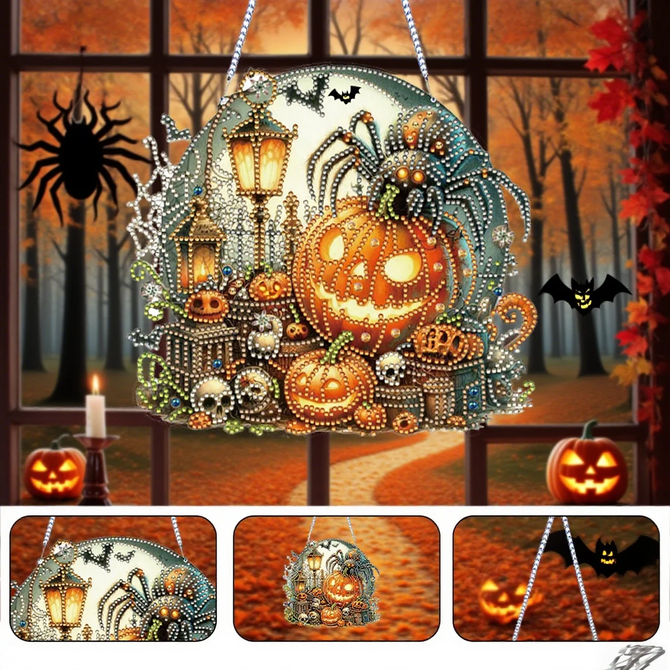 2D Flat Acrylic Diamond Painting Halloween Pumpkin Kit Pumpkin Partial Special Shaped Handmade Diamond Mosaic Art Hanging for Ho