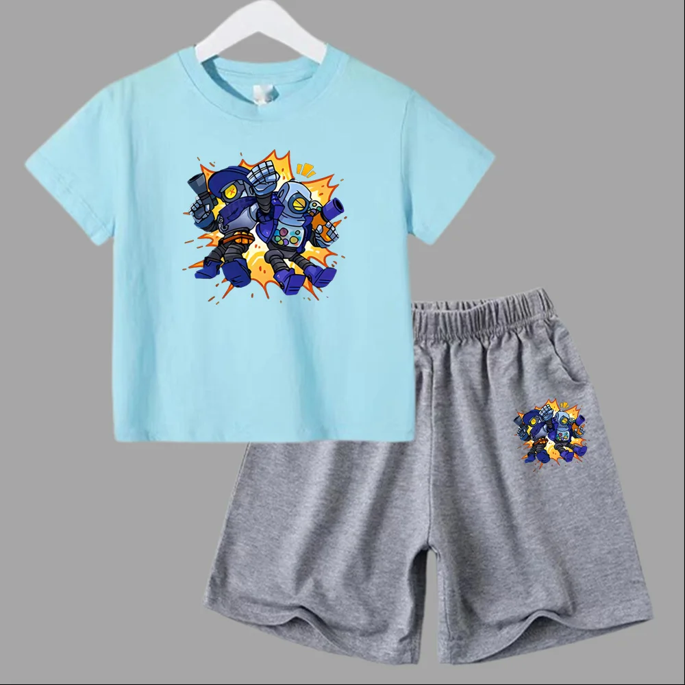thumbnail image 1 of Conjunto de 2 piezas de camiseta y pantalones cortos informales para niños y adolescentes, de algodón, de manga corta, para verano, 1 of 5