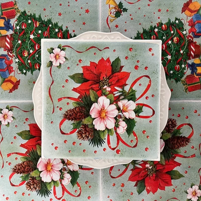 10/20pcs Christmas Tree Printed Napkins 33*33cm 2-Ply Christmas Wreath Party Decoration Paper Placemats