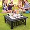 Multifunctional Fire Pit Table 32in Square Metal Firepit Stove Backyard Patio Garden Fireplace for Camping, 3