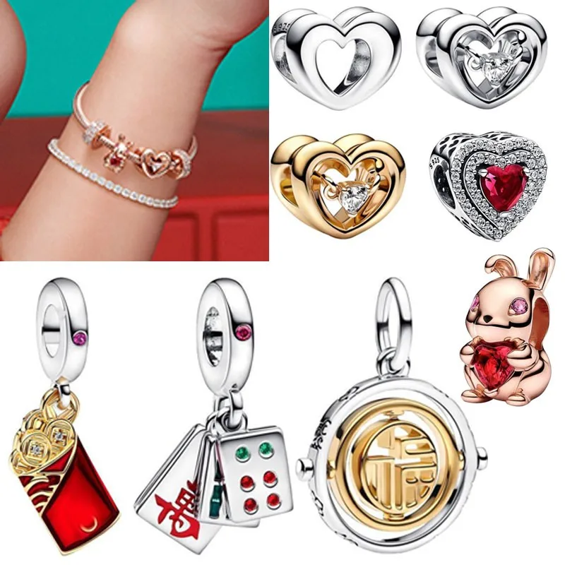 Fit PANDORA Bracelet 2022 New Year's Special Gift 925 Sterling Silver Red Envelope Cute Rabbit Charm Women's Fashion DIY Jewelry fit pandora bracelet 925 silver ocean octopus sea turtle monster beads for women high quality pendant fashion charm jewelry