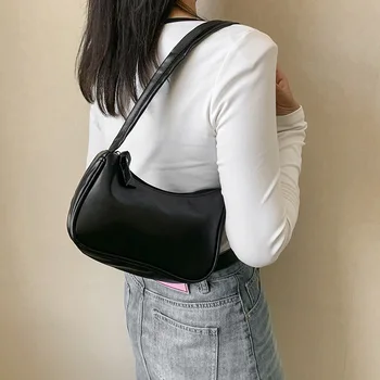 Retro Soft PU Leather Women Shoulder Underarm Bags Casual Solid Color Small Top-Handle Handbags Ladies Fashion Shoulder Bags