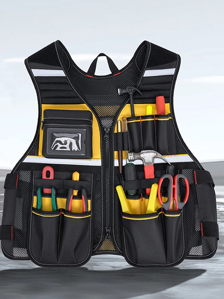 전기 기술자 도구 조끼 다중 포켓 반사 작업복 전기 목수 건설용 반사 안전 작업 조끼