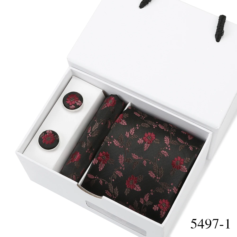 Bussiness Krawatten Sets Für Männer Plaid Blau Drucken Krawatten Manschettenknöpfe Taschentücher Hochzeit Bluse Zubehör Weiß Geschenk Box Anzug – Detail 6