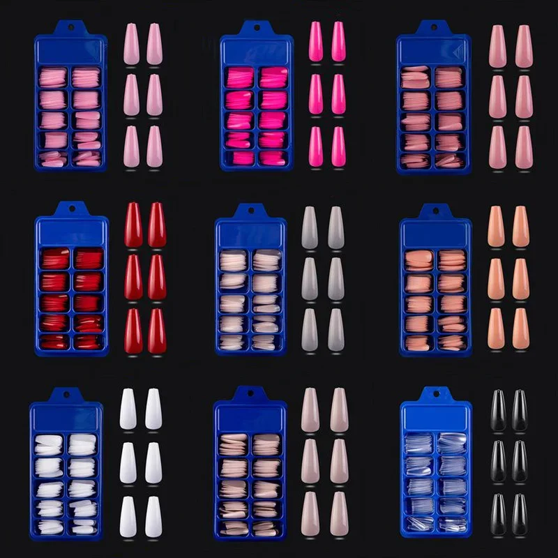

20/100Pcs Mix Color False Nails Professional Full Cover Nail Art Decorations Long Coffin Detachable Fake Nail Tips for Manicure