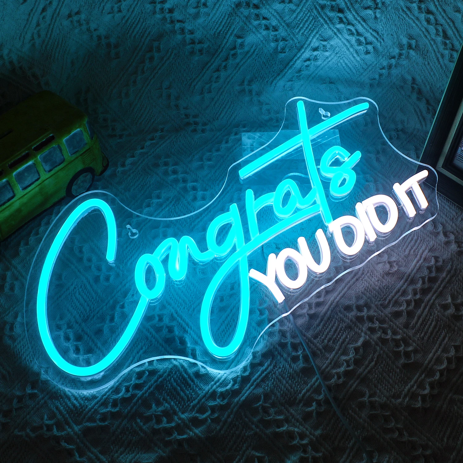 Congrate You Did It Neon LED Sigh Light Hanging Wall Letters Blue Party Decorations Handmade Dimmable Panel Lights USB Powered