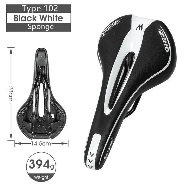 WEST BIKING Bike Saddle MTB Mountain Road Bike Seat PU Leather Gel Filled Cycling Cushion Comfortable Shockproof Bicycle Saddle 102 Black White