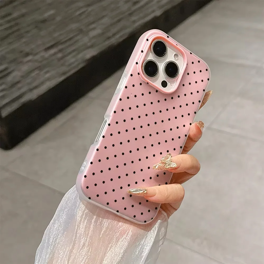 Classic Black Polka Dot Stripe 2-in-1 Anti-Fall Case