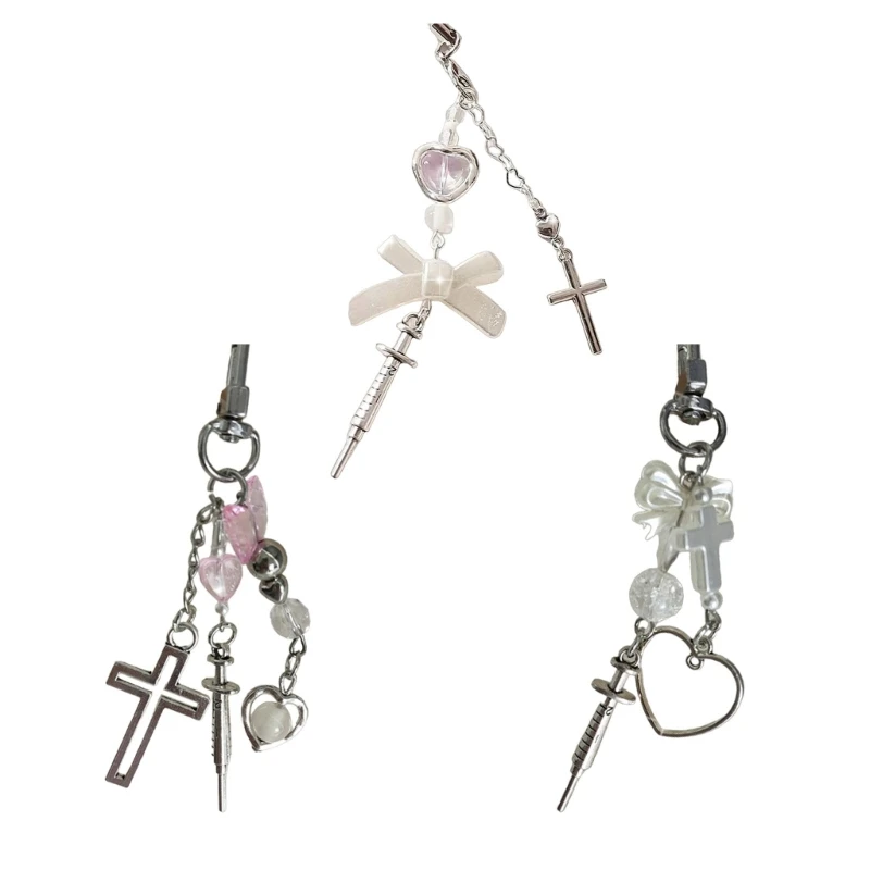 

Sweet Cool Syringe Heart Charm Pendant Phone Straps Pocket Keychain Strap Hanging Decoration for Keys Bag Purse