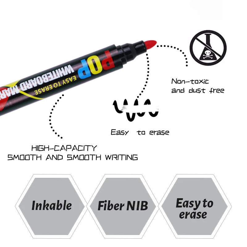 Marker Pens 8/12 Colour POP Whiteboard Marker Set Erasable Refillable Safety Non-Toxic High Capacity Office Conferencing Educational Items