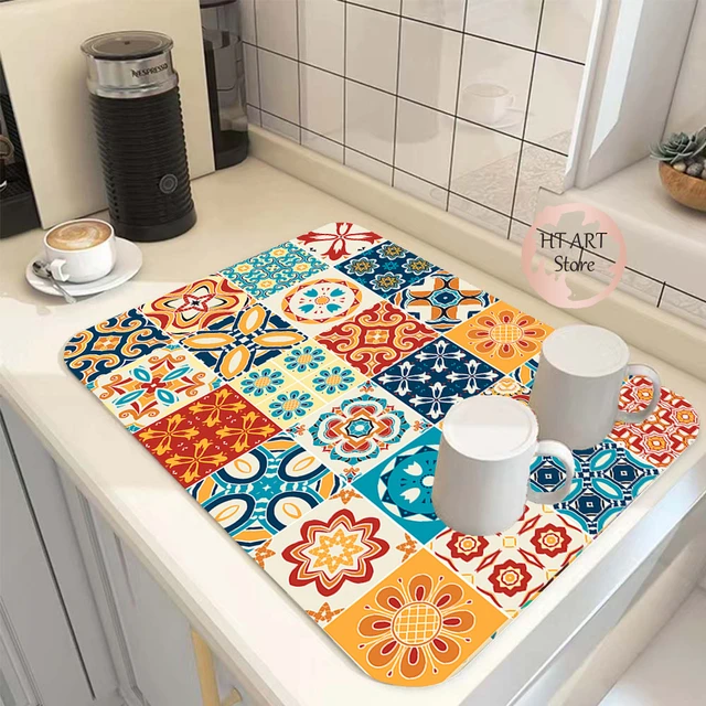 Quick Drying Dish Mat Printed Kitchen Tableware Coffee Draining Pad  Dinnerware Cup Bottle Placemat Rubber Super