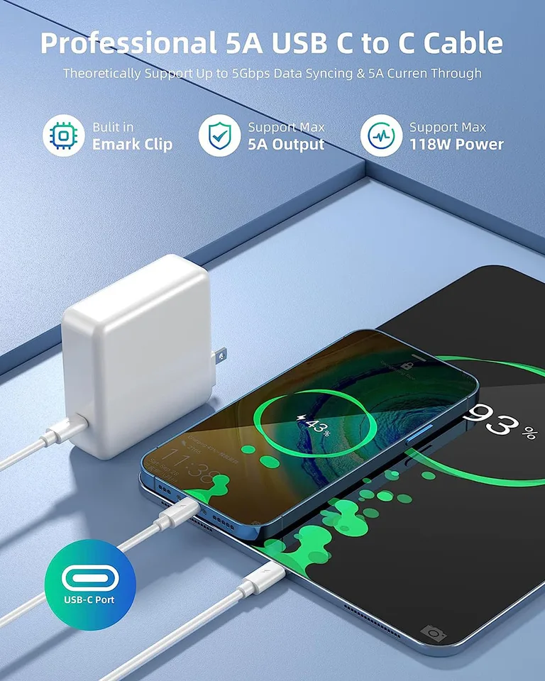 MacBook Pro Charger 118W USB C Power Adapter, Compatible