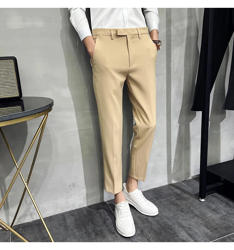 2024 Summer Fashion Mens Dark Green Suit Pants Pure Color Business