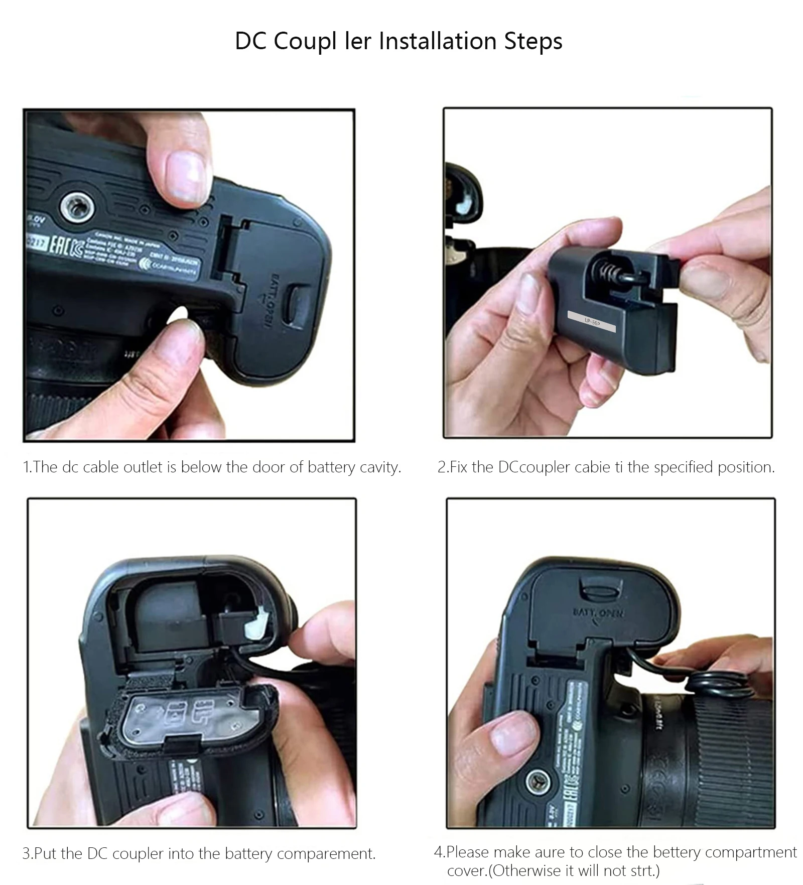 USB-C to LP-E6P LP E6P 더미 배터리 (캐논 EOS R5 Mark II, R5, R6, R7, R, EOS 5DS R, 6D, 7D, 80D, 90D, 5D Mark II, Mark III 용