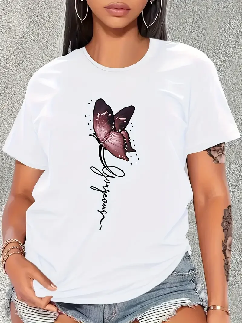 

2024 Creative Butterflies Graphic T-Shirt Women Commuter high street clothes Summer Fashion Harajuku Casual O-Neck Short sleeve