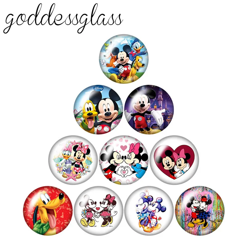 Disney Mickey and Minnie Love Cartoon 12mm/18mm/20mm/25mm Round photo glass cabochon flat back Making findings for bracelets