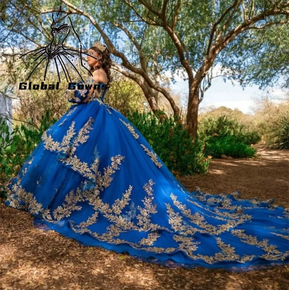 Royal Blue Tassel Quinceanera Dresses Ball Gown Bead Appliques Luxury Dresses Women Off The Shoulder Formal Gown Customized