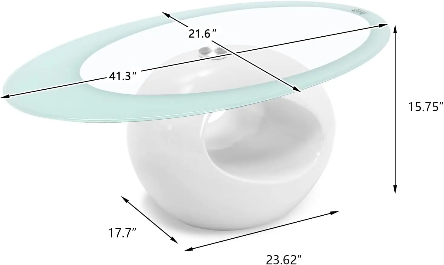 Contemporary Glass Coffee Table for Living Room, Oval Glass Table Set, Tempered Glass Top & Glossy Solid Base , White 3