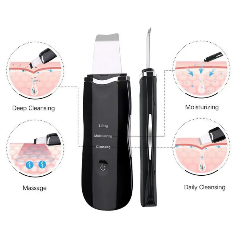 Ultrasonic Scrubber Deep Face Cleaning Machine Scrubs USB Charging Electric Skin Massager Device Cleanser Peeling Cleaner Tools