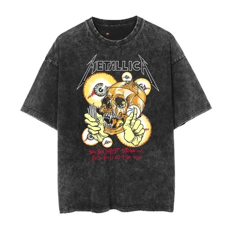 2026 Klassisches gewaschenes T-Shirt für Damen und Herren mit Metallica-Rockband-Motiv, geeignet für luxuriöse High-End-Outfits und Kleidung. – Detail 25